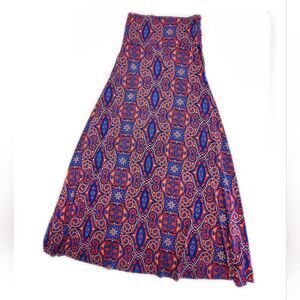 Lularoe Maxi Skirt, Blue & Red Scroll Patterned Stretchy Flowy, S